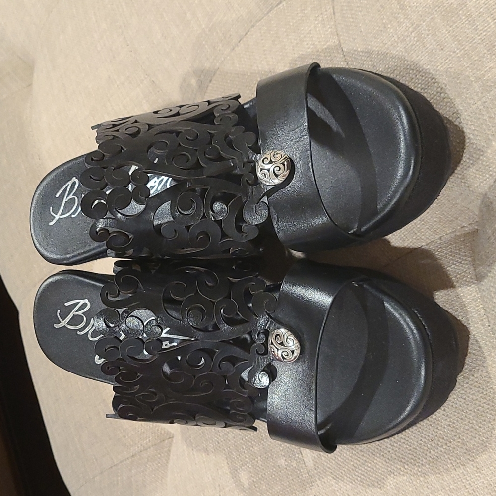 Black Brighton Wedge Sandals